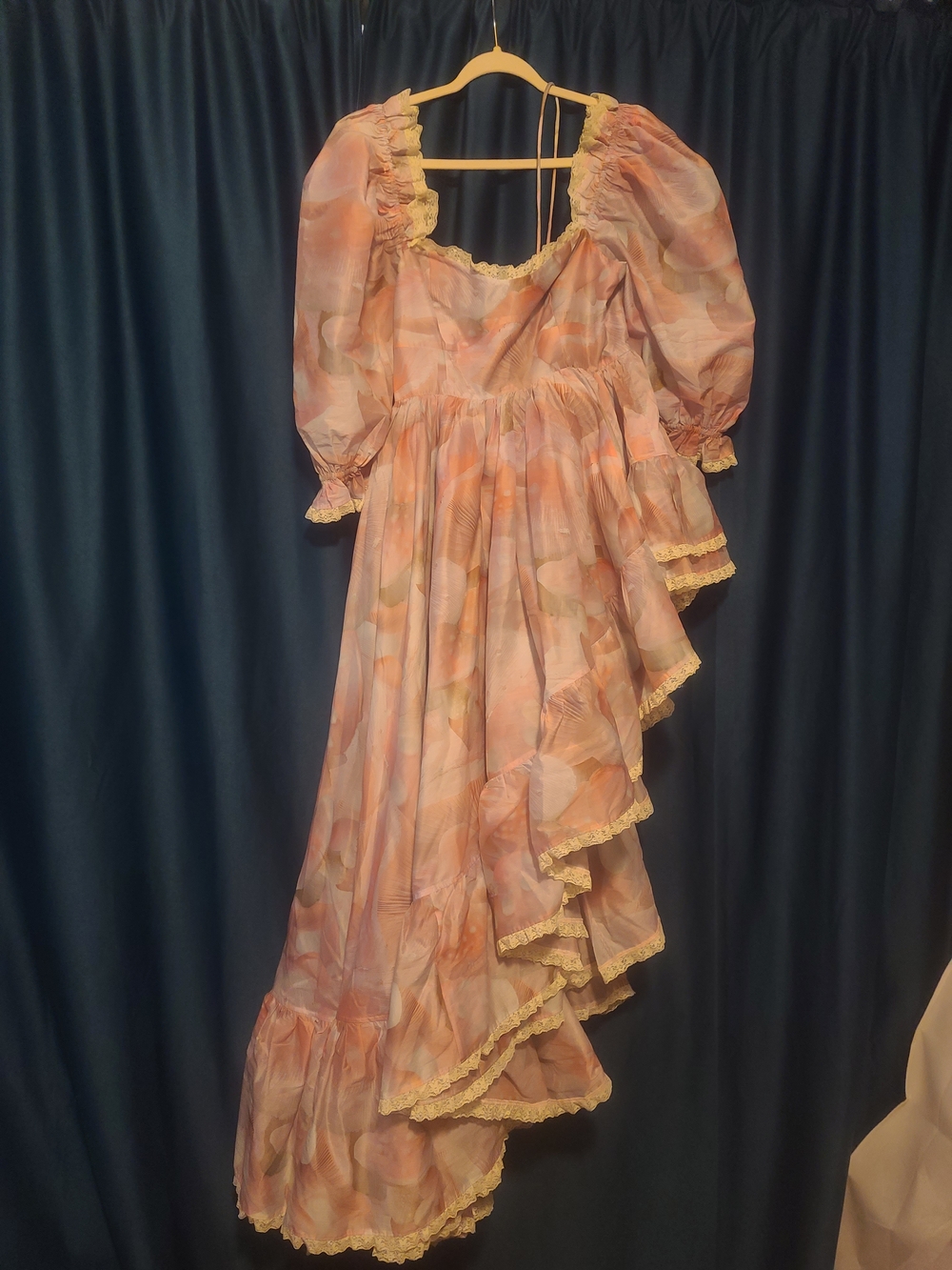 SELKIE Pink Floral Ruffled Maxi Dress with Puff Sleeves